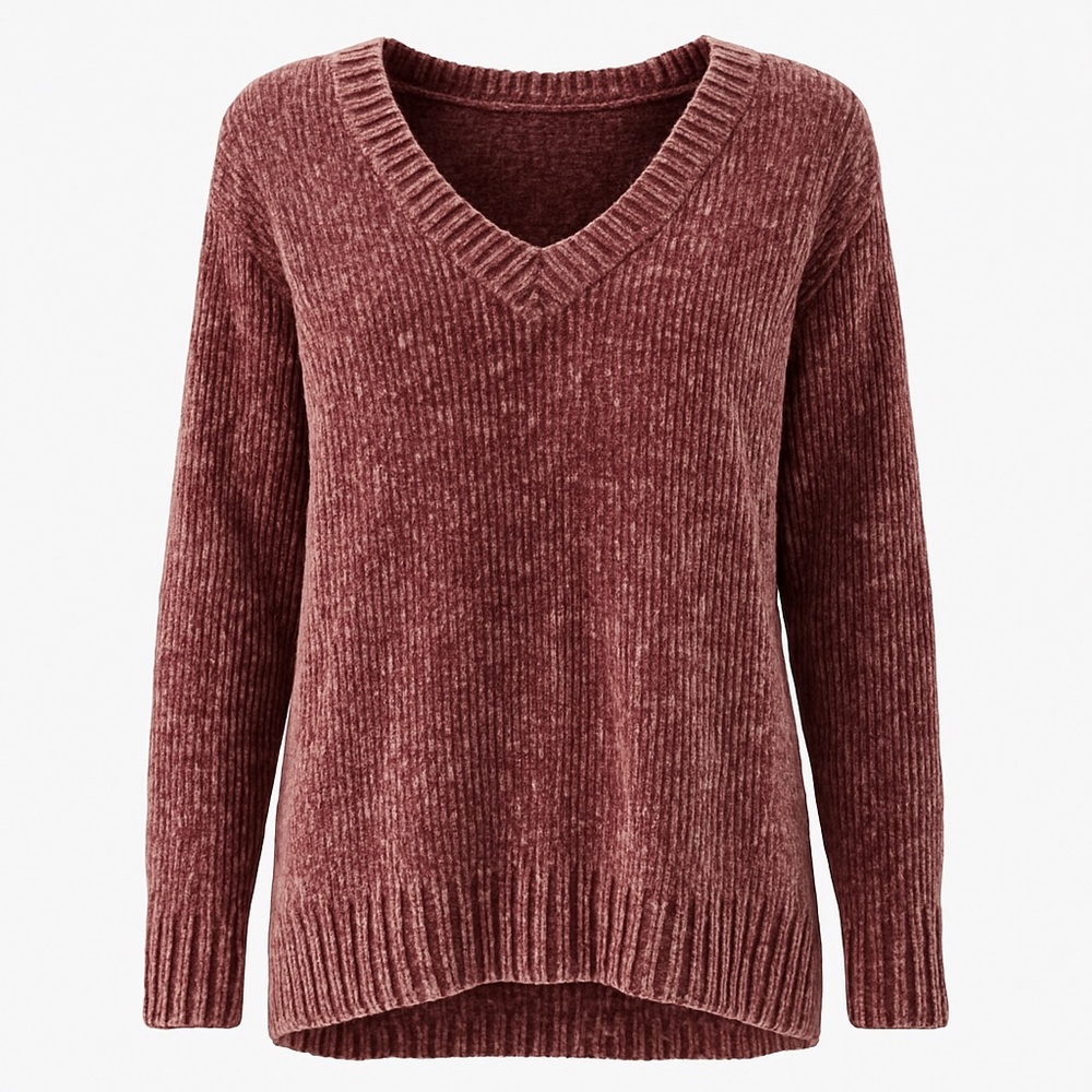 Orvis Mauve Chenille V-Neck Sweater Women’s L Relaxed Plush Cozy